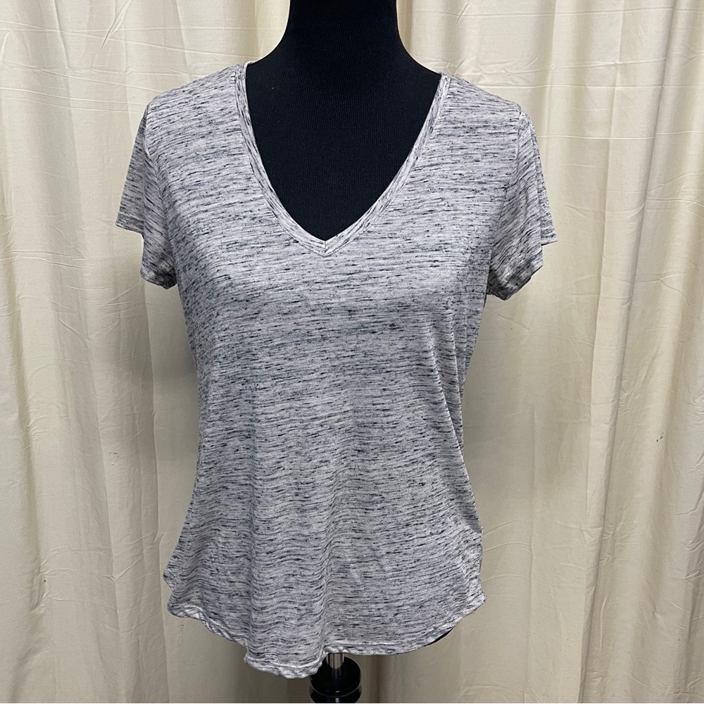 PAIGE CAP SLEEVE BLACK/GRAY MARBLED V-NECK TOP LADIES SIZE LARGE
